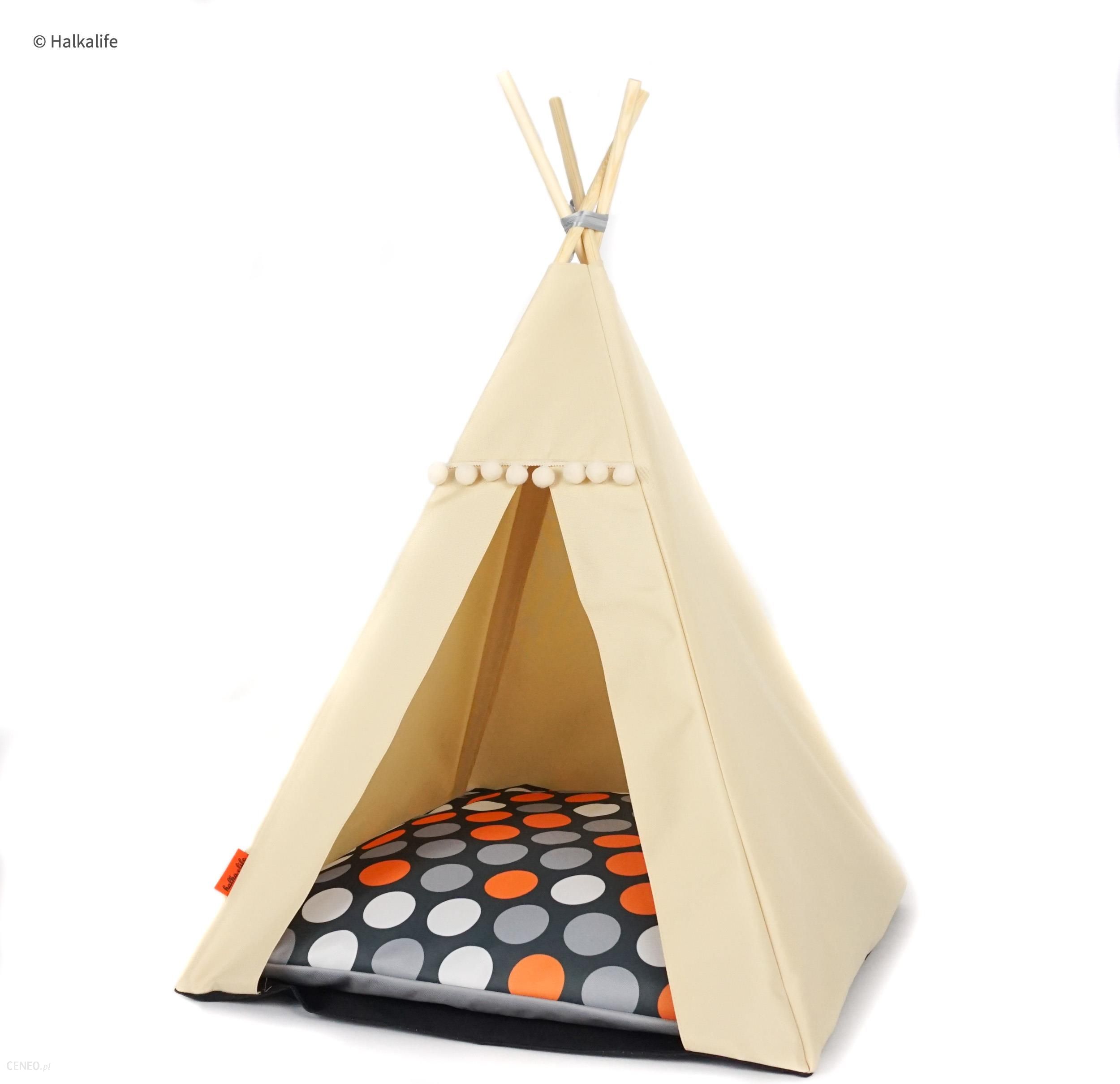 i-halkalife-legowisko-tipi-pomaranczowe-grochy-bezowy-m-55x55x82cm